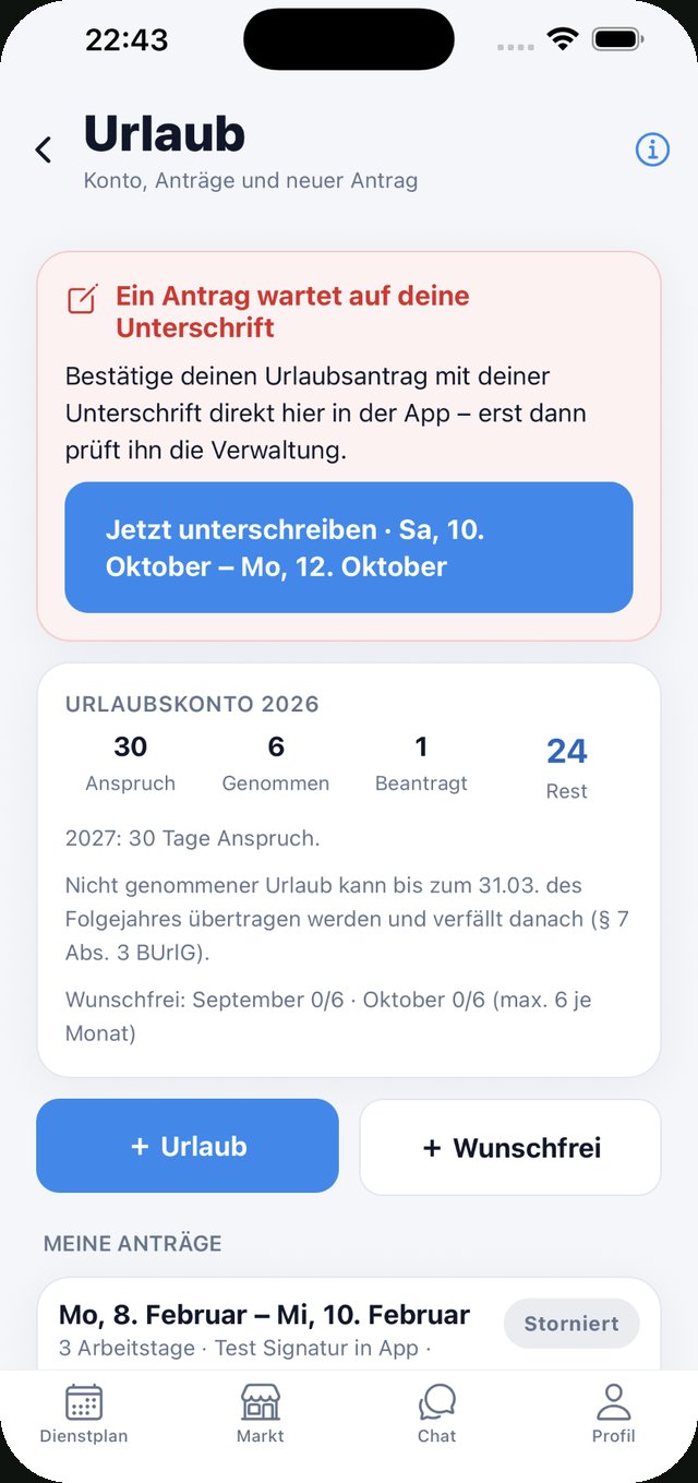 Sedona-App: Urlaubskonto und Anträge